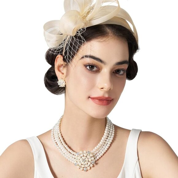 Fascinator Headband Feather Women's Tea Party Derby Wedding Fancy Hat - Picture 2 of 5